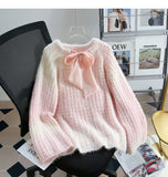 Ndyad Lace-up Gradient Color Age-Reducing Knitted Sweater HZ1024