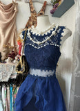 Ndyad Crew Neck Tulle Mermaid Lace Applique Open Back Party Dresses HZ1024