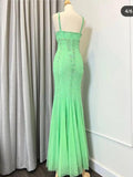 Ndyad Green V-neck Mermaid Chiffon Beaded Long Prom Dress Gorgeous Evening Dress HZ1024