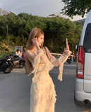 Evafashion Tea Break Ruffle Chiffon Floral Sling Dress HZ1024