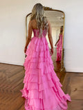 Ndyad Sweetheart Neck Chiffon Lace Blue Long Prom Dress, Blue Long Graduation Dress HZ1024