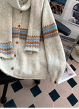 Ndyad Lsle Jacquard Crew Neck Sweater Cardigan with Scarf HZ1024