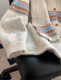 Ndyad Lsle Jacquard Crew Neck Sweater Cardigan with Scarf HZ1024