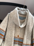 Ndyad Lsle Jacquard Crew Neck Sweater Cardigan with Scarf HZ1024