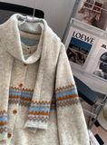 Ndyad Lsle Jacquard Crew Neck Sweater Cardigan with Scarf HZ1024