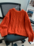 Ndyad Retro Twisted Round Neck Pullover Sweater for Women HZ1024