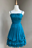 Ndyad Spaghetti Strap A-Line Chiffon Short Prom Dresses, Blue Homecoming Dresses HZ1024