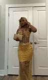 Ndyad Spaghetti Strap Sheath Tulle Long Prom Dresses, Gold Formal Evening Dresses HZ1024