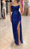 Ndyad Strapless Sheath Mesh Long Prom Dresses, Royal Blue Formal Evening Dresses HZ1024
