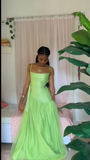 Ndyad Spaghetti Strap Ball Gown Chiffon Taffeta Long Prom Dresses, Green Formal Evening Dresses HZ1024
