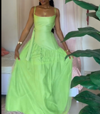 Ndyad Spaghetti Strap Ball Gown Chiffon Taffeta Long Prom Dresses, Green Formal Evening Dresses HZ1024