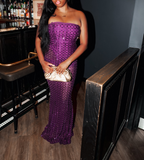 Ndyad Strapless Sheath Chiffon Long Prom Dresses, Purple Formal Evening Dresses HZ1024