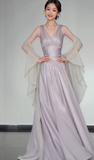 Ndyad V-neck A-Line Satin Long Prom Dresses,Sleeveless Formal Evening Dresses HZ1024