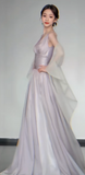 Ndyad V-neck A-Line Satin Long Prom Dresses,Sleeveless Formal Evening Dresses HZ1024