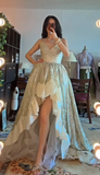 Ndyad V neck Ball Gown Hi-Lo Prom Dresses, Tulle Formal Evening Dresses HZ1024