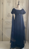 Ndyad Beateau Empire Dress Chiffon Long Prom Dresses, Navy Blue Formal Evening Dresses HZ1024