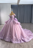 Ndyad Off-the-shoulder Ball Gown Tulle Applique Long Prom Dresses Purple Sweet 16 Dress Quinceanera Dresses HZ1024