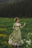 Ndyad Square Neck Empire Dress Satin Long Prom Dresses, Green Birthday Dresses HZ1024