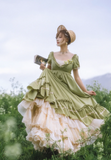 Ndyad Square Neck Empire Dress Satin Long Prom Dresses, Green Birthday Dresses HZ1024