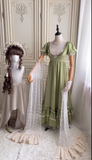 Ndyad Square Neck Empire Dress Satin Long Prom Dresses, Green Birthday Dresses HZ1024