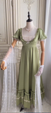 Ndyad Square Neck Empire Dress Satin Long Prom Dresses, Green Birthday Dresses HZ1024