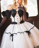 Ndyad Off-the-shoulder Ball Gown Tulle Short Birthday Dresses White Sweet Lolita Dresses HZ1024