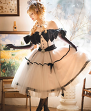 Ndyad Off-the-shoulder Ball Gown Tulle Short Birthday Dresses White Sweet Lolita Dresses HZ1024