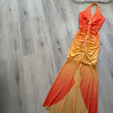 Ndyad Halter Mermaid Chiffon Prom Dresses, Gradient Orange Formal Evening Dresses HZ1024