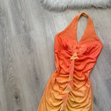 Ndyad Halter Mermaid Chiffon Prom Dresses, Gradient Orange Formal Evening Dresses HZ1024
