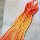 Ndyad Halter Mermaid Chiffon Prom Dresses, Gradient Orange Formal Evening Dresses HZ1024