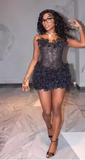 Ndyad Sheath Short Prom Dresses Lace Applique Sexy Birthday Dresses, Black Homecoming Dresses HZ1024