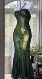 Ndyad Halter Mermaid Long Prom Dresses Chiffon Beaded Dark Green Long Formal Dresses HZ1024