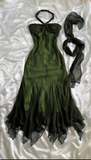 Ndyad Halter Mermaid Long Prom Dresses Chiffon Beaded Dark Green Long Formal Dresses HZ1024