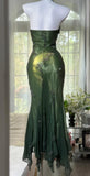 Ndyad Halter Mermaid Long Prom Dresses Chiffon Beaded Dark Green Long Formal Dresses HZ1024