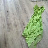 Ndyad Spaghetti Strap Sheath Long Prom Dresses Vintage Chiffon Beaded Green Formal Dresses HZ1024