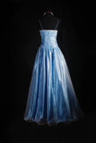 Ndyad Spaghetti Strap A-Line Long Prom Dresses Lace Satin Gray Blue Formal Dresses HZ1024