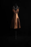 Ndyad Spaghetti Strap A-Line Short Prom Dresses Satin Brown Formal Dresses Sequin Homecoming Dresses HZ1024