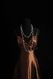 Ndyad Spaghetti Strap A-Line Short Prom Dresses Satin Brown Formal Dresses Sequin Homecoming Dresses HZ1024