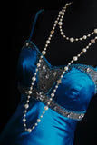 Ndyad Spaghetti Strap Sheath Long Prom Dresses Satin Blue Evening Dresses HZ1024