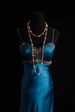 Ndyad Spaghetti Strap Sheath Long Prom Dresses Satin Blue Evening Dresses HZ1024