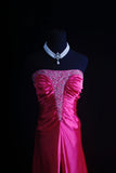 Ndyad Strapless Sheath Long Prom Dresses Taffeta Hot Pink New Year's Eve Dresses HZ1024