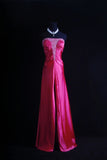 Ndyad Strapless Sheath Long Prom Dresses Taffeta Hot Pink New Year's Eve Dresses HZ1024