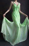 Ndyad V neck Sheath Long Prom Dresses Beaded Chiffon Green Evening Dresses HZ1024