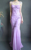 Ndyad Spaghetti Strap Mermaid Long Prom Dresses Beaded Chiffon Lavender Long Evening Dresses HZ1024
