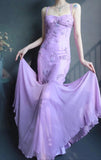 Ndyad Spaghetti Strap Mermaid Long Prom Dresses Beaded Chiffon Lavender Long Evening Dresses HZ1024