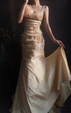 Ndyad Square Neck Sheath Long Prom Dresses Beaded Taffeta Yellow Evening Dresses HZ1024
