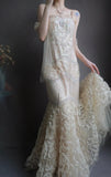 Ndyad Spaghetti Strap Mermaid Long Prom Dresses Beaded Tulle Sequin Evening Dresses HZ1024