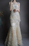Ndyad Spaghetti Strap Mermaid Long Prom Dresses Beaded Tulle Sequin Evening Dresses HZ1024