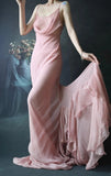 Ndyad Spaghetti Strap Sheath Long Prom Dresses Chiffon Dusty Pink Evening Dresses HZ1024
