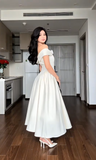 Ndyad Off-the-shoulder A-Line Wedding Guest Dresses Satin Light Champagne Birthday Dresses HZ1024